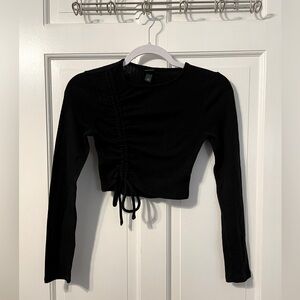 XS Wild Fable Black Cropped Drawstring Long Sleeve Top